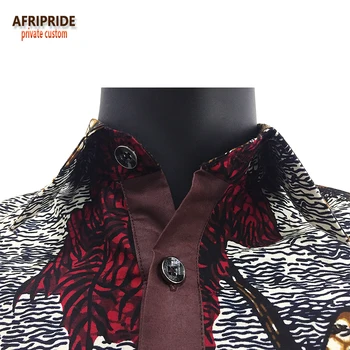 Afrikos ankara printshirt vyrų AFRIPRIDE privačių užsakymą ilgomis rankovėmis įpjovomis apykaklės laisvalaikio vyriški marškinėliai medvilnė, A731203