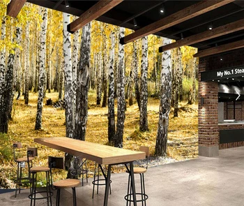 Gamtinio kraštovaizdžio tapetai,geltona beržas miško Sienos Freskos restoranų posėdžių salėje, sofos foną papel de parede