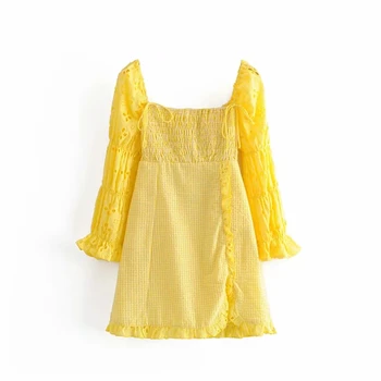Boho seksualus backless siuvinėjimo elegantiška geltona suknelė moterims prašmatnus lankas vasaros suknelė 2019 moterų atsitiktinis korėjos mini suknelės vestidos