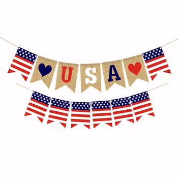 JAV Nepriklausomybės Diena Girliandą už kanapės Vėliavos Tėvynės Starta Reklama, liepos 4-osios Papuošalai Skalbiniai Kabo Vėliavos Šaliai Dekoro