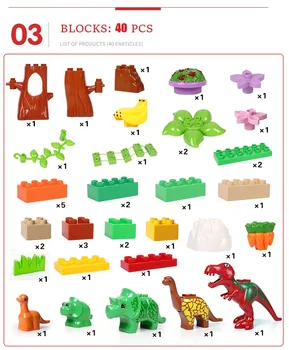 40pcs Dinozaurų Parkas blokai Didelių dalelių, plytos Modeliai Triceratopsas Drakonai Modelio švietimo žaislai vaikams Dovanų