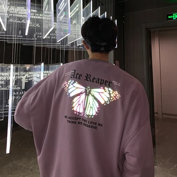 Aolamegs Atsitiktinis Marškinėlius Vyrų Drugelis Atspindinti Spausdinti Megztinis Ilgomis Rankovėmis Streetwear Rudens Mados High Street Viršūnės