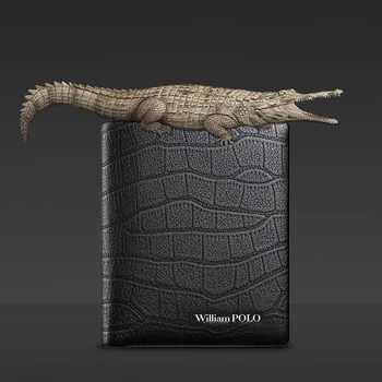 Prabangos Prekės Vyrų Piniginės Trumpas natūralios Odos Krokodilas Bifold rankinėje, mados, Naujo dizaino karvės odos Juodos Odos