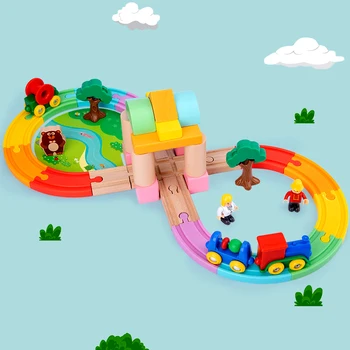 41pcs Įvairių Plastikinių Mažas Traukinių Geležinkelių Automobiliu Nustatyti Kelio Pramogų Parkas, Medinės Dėlionės Blokai Vaikų Surinkti Žaislai