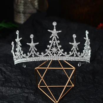 Baroko Prabangus Putojantis Crystal Star Nuotakos Rožančiai CZ Karūna kalnų krištolas Diadem Inscenizacija Nuotaka Kaspinai Vestuvių Plaukų Aksesuarai