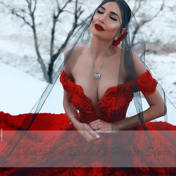 Prabanga Raudonos Nėrinių Foral Vestuvių Suknelės Turkijoje Lakshmigown 2020 Dentelle Mariage Seksualus Vestuvių Suknelė Vestuvių Suknelės Ilgio Traukinys