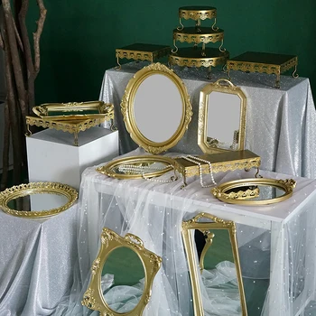 SWEETGO tortas stovi aukso cupcake veidrodis padėklai 1 gabalas, vitrina, namų apdailos įrankiai vestuvių desertas, saldainiai baras tiekėjas