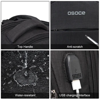 OSOCE Nešiojamas Krepšys, Kuprinė 15.6 Colių su USB Įkrovimo lizdas Ausinių Lizdas Vandeniui Verslo Atgal Paketai Krepšiai