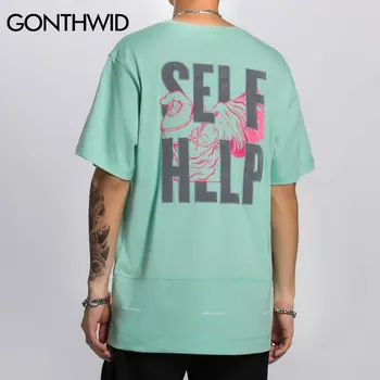 GONTHWID Kūrybos Spausdinti Siuvinėjimas Savarankiškai Padėti trumpomis Rankovėmis Tshirts Streetwear Vyrų Hip-Hop Harajuku Atsitiktinis T Shirts Vyrų Viršūnes Tees
