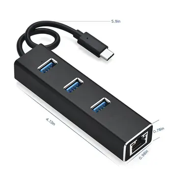 Tipas-c 3.0 HUB + Gigabit Hub 3 jungtys USB 3.0 Gigabit Ethernet LAN Rj45 Tinklo Adapteris Stebulės 1000mbps