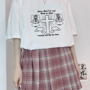 Moterų Telaimina Dievas Punk Spausdinti Moterų Marškinėliai trumpomis Rankovėmis Harajuku Grafinis T-Shirt Vasaros Atsitiktinis Mados Viršų Tee Marškinėliai Moteriška