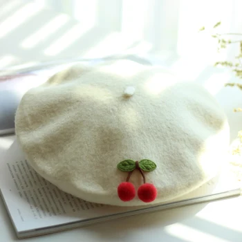 Rudenį, Žiemą Vilna Beretės Prancūzijos Vaikų Vyšnių Beretė Moterų Mielas Japonijos Rankų Darbo Dailininko Skrybėlę Šilta Kepurė