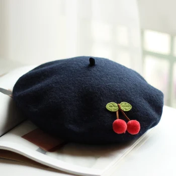 Rudenį, Žiemą Vilna Beretės Prancūzijos Vaikų Vyšnių Beretė Moterų Mielas Japonijos Rankų Darbo Dailininko Skrybėlę Šilta Kepurė