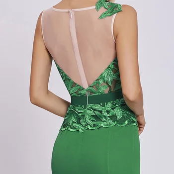 Dressv tamsiai žalios spalvos ilgą vakarinę suknelę pigūs samtelis kaklo siuvinėjimas rankovių vestuves oficialų suknelė undinė vakaro suknelės