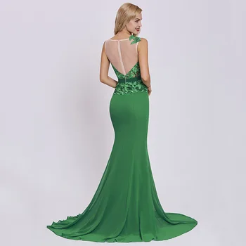 Dressv tamsiai žalios spalvos ilgą vakarinę suknelę pigūs samtelis kaklo siuvinėjimas rankovių vestuves oficialų suknelė undinė vakaro suknelės