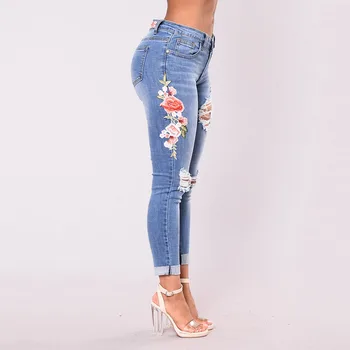 Siuvinėti Džinsai moterų 2020 m. Skylę kankina džinsinio audinio kelnės Kietas vintage džinsai Aukšto Juosmens atsitiktinis kelnės Muje Femme, Plius Dydis S-3XL