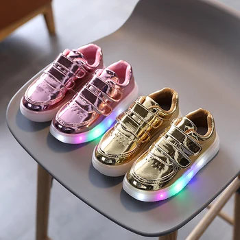 ULKNN Vaikų Apšviesta batai 2021 naujų Vaikai Minkšti batai LED Apšviesta sporto atsitiktinis ir patogus butas batai Rožinė Aukso