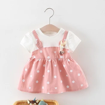 Vasarą Kūdikis Mergaitė Princesė Dress Netikrą 2 Gabalas Bamblys Dot Modelis Trumpomis Rankovėmis Medvilnės Sundress Suknelės