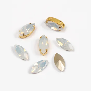 White Opal kalnų krištolas Navette Masės Stiklo Kristalų Siūti Strazdų Su Aukso, Sidabro Letena Siuvimo Pasidaryk pats Drabužis Akmenys