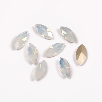 White Opal kalnų krištolas Navette Masės Stiklo Kristalų Siūti Strazdų Su Aukso, Sidabro Letena Siuvimo Pasidaryk pats Drabužis Akmenys