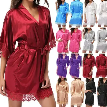 Moterų Šilko, Satino Chalatas, Nuotaka Bridesmaid Suknelę Vestuvių Chalatas Kimono Sleepwear