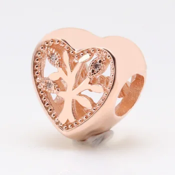 Autentiškas 925 Sterlingas Sidabro Granulių Rose Gold Širdies formos Gyvybės Medis Tinka Originalus Pandora Apyrankės Moterims 