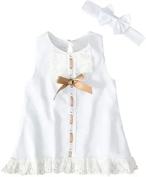 2020 Naujas Vasaros Naujagimiui Baby Girl 2Ps Nustatyti Baltoji Princesė Nėrinių Rankovių Romper Suknelė+Lankelis Mados Drabužiai, Apranga