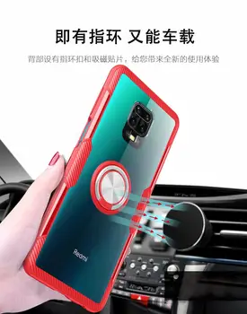 Prabanga atsparus smūgiams Apsaugoti Skaidraus Telefono Dangtelį Atvejais Xiaomi Redmi Pastaba 9S 9 Pro MAX Įrengtas Atveju su Žiedo Stovi Magnetas