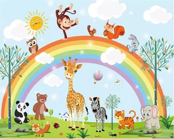 Beibehang užsakymą foto tapetai Darželio animacinių filmų žirafa gyvūninės vaivorykštė vaikas kambario sienos fone 3d tapetai behang