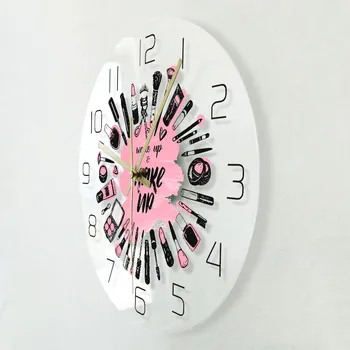 Make Up Nustatyti Sieninis Laikrodis LED Backlight Grožio Salonas Verslo Naktį Šviesa Žiūrėti Ne-tiksi Mieguistas Lempos Duvar Saati Nuotolinio Valdymo