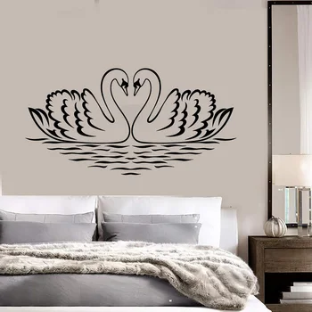 Vinilo sienos aplikacijos gulbė paukščių meilės, romantiškas miegamasis dekoro lipduko namų dekoro meno tapetai, freskos 2WS34