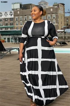 5XL Afrikos Suknelės Moterims Dashiki Afrikos Drabužių Mados Baseino Riche Padėties nustatymo Spausdinti ilgomis Rankovėmis Juoda Balta Afrika Suknelė
