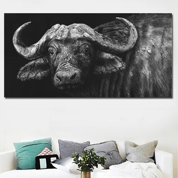 Modernios sienos meno buffalo anglimi, išskiriama Juoda Tapybos Spausdina ant drobės be rėmelio Nuotraukas, Namų Dekoro Kambarį