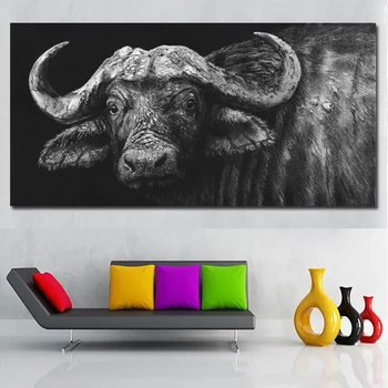 Modernios sienos meno buffalo anglimi, išskiriama Juoda Tapybos Spausdina ant drobės be rėmelio Nuotraukas, Namų Dekoro Kambarį