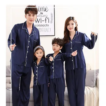 LIEPOS DAINA Šeimos Pižama Nustatyti Emuliacija Šilko Naujos Pižamos Vaikams Sleepwear Tėvų-vaikų Pižama Šeimos Komplektus Moteris Pižama