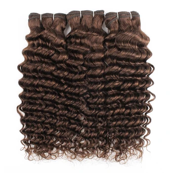 Kisshair spalva #4 giliai banga plaukai ryšulių 3/4 vnt tamsiai rudos Peru žmogaus plaukų pratęsti 10 iki 24 colių ne remy plaukų ataudų