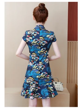 Moteriški vasaros derliaus cheongsam mielas suknelė didelis pliusas, dydis L-5XL XXL, XXXL 3XL XXXXL 4XL spausdinti Gėlių slim Atsitiktinis suknelės, šaliai