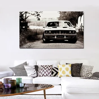 Hemi Cuda klasikinis retro automobilių sporto kambarį apdaila namo sienos meno dekoro medžio rėmo audinio plakatai KF414