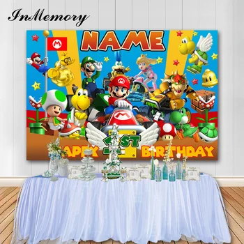 InMemory Žaidimas Super Mario Fotografijos Fonas Animacinių filmų Vaikams 1-ojo Gimtadienio Foto Backdrops Pasirinktinį Pavadinimą Reklama Photozone