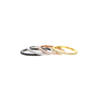 925 sterlingas sidabro mikro nutiesti cz pilna juosta ratas klasikinis sužadėtuvių atgal kamino mados lady sidabro CZ žiedas 4 spalvų