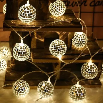 LED Mirror Ball String Šviesos Atspindys Etape Šalis Lempa USB/Baterija 10/20/40leds Naujųjų Metų Kalėdų, Vestuvių Dekoras