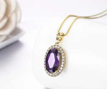 Didelis Ovalo formos Violetinė Crystal Aplink CZ Pakabos Karoliai & Karolius, Grandinės Karoliai Moterų Papuošalai Collares Mujer