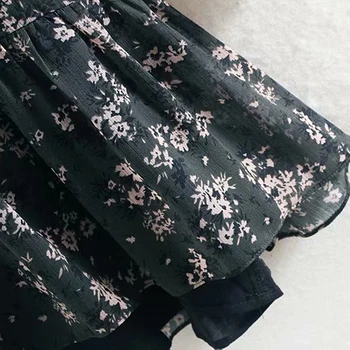 Moterų Pynimas Peteliškę Mini Gėlių Spausdinti Šifono Suknelė Vintage Ilgomis Rankovėmis Atsitiktinis Palaidų Plisuotos Suknelė Raukiniai Šalis Suknelė Vestidos