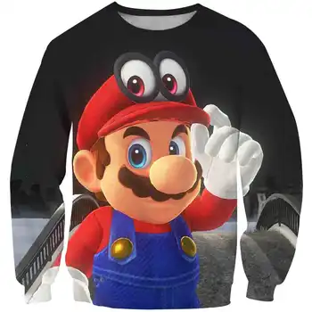 Vaikai 3D Mario Spausdinti Drabužiai Berniukams, Mergaitėms, Rudenį, Susagstomi megztiniai apvalia Kaklo Vaikų Dėvėti Atsitiktinis ilgomis Rankovėmis Megztinis Sportinę aprangą