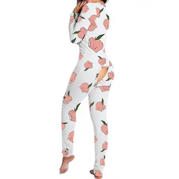 Spausdinti Moterų Jumpsuit Pyjama Pajama Kostiumas Atgal Užpakalis Bum Atidaryti Sexy Ass Loungewear
