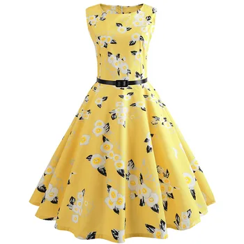 Nauja Vasaros Hepburn 50s 60s Retro Vintage Diržų Suknelė Gėlių Spausdinti Big Swing Sleevele Suknelė Moterims-Line Šalis Plius Dydis Suknelės