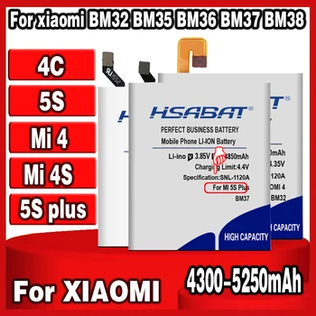HSABAT 5250mAh BM32 BM35 BM36 BM37 BM38 Baterija Originalus Xiaomi MI 4C Mi4C Mi 4 m4 mi4 4S Mi4s MI 5S Mi5S 5s Plius Mi5s Plius