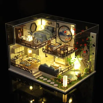 Surinkti Lėlių Kinijos Senovės Namas Rinkinys Miniatiūriniai su Freskos Baldai Casa 