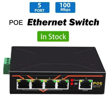 5 Uostą Industrial Ethernet Switch 48V 10/100Mbps Tinklo Jungiklio, POE DIN Bėgio Tipo Tinklo RJ45 Lan Hub adapteris Signalo Stiprinimo