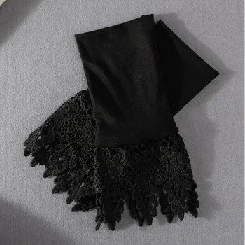 Baltos spalvos Nėrinių Nuimamas Rankogaliai Moterų Megztinis, Vintage Black Dargi Pilka Abrikosų Flase Nėrinių Riešo Rankogaliai 